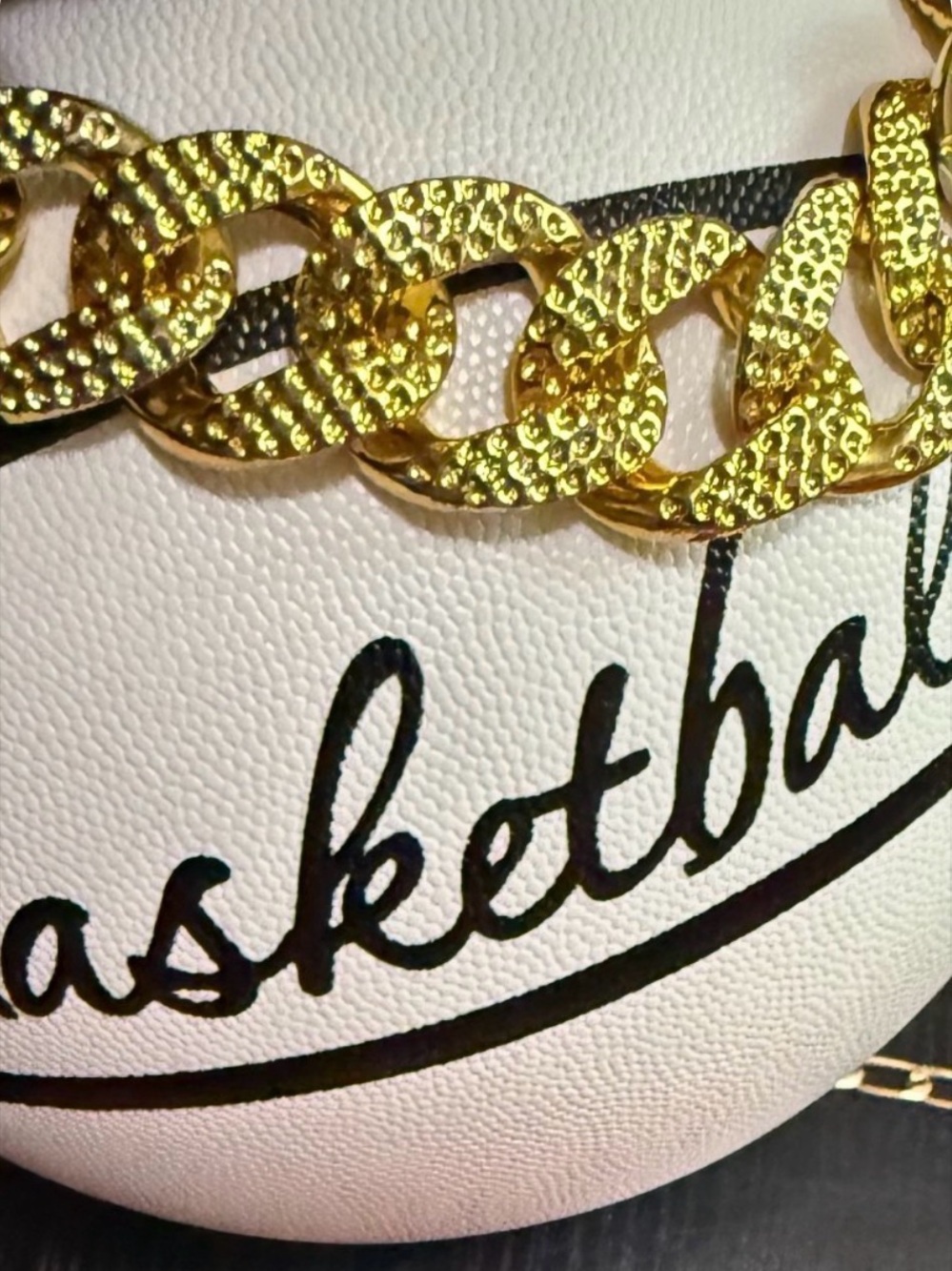 White Basketball Crossbody Bag with Gold Chain